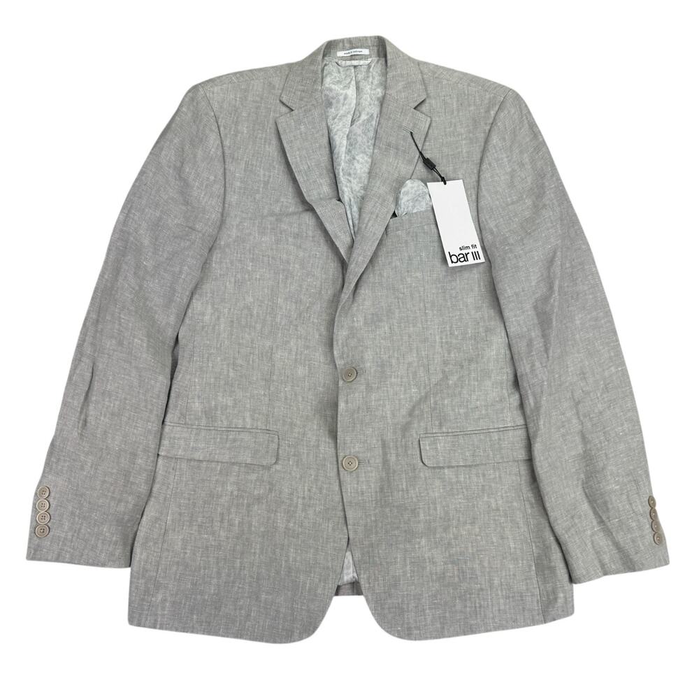 Bar III Mens Slim Fit 100% Linen Solid Suit Jacket Gray 40L